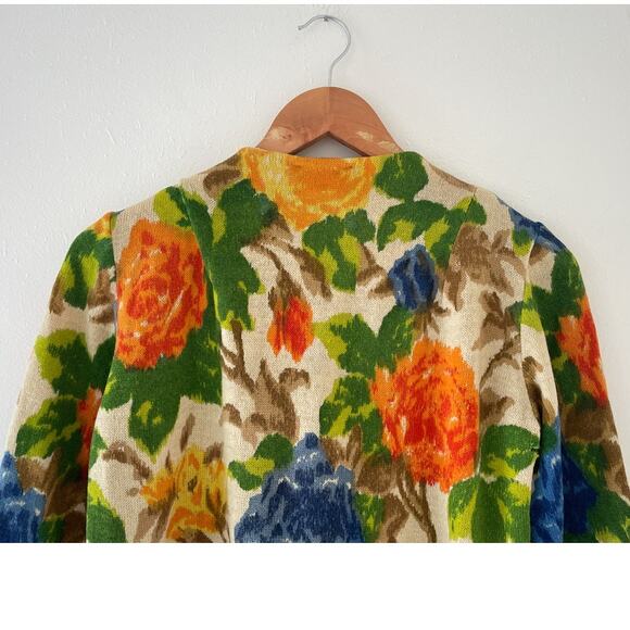 Vtg 50's 60's I. Magnin Made in West Germany Knit Floral Wool Button Up Cardigan - Picture 4 of 8